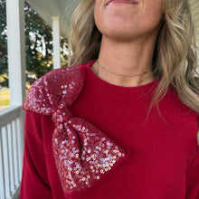 Load image into Gallery viewer, Sequin Bow Red Sweater