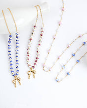 Load image into Gallery viewer, Ceramic Blue Bead Bow Pendant Necklace