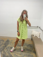 Load image into Gallery viewer, Lime Denim Button Shirt Dress