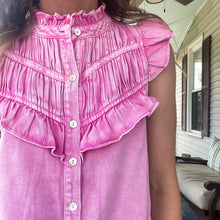 Load image into Gallery viewer, Pink Denim Ruffle Top - TwoTwentyTwo Market