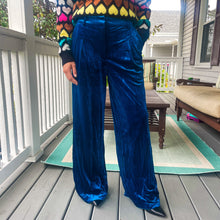 Load image into Gallery viewer, Teal Blue Wide Leg Velvet Pants - TwoTwentyTwo Market