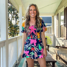 Load image into Gallery viewer, Tropical Print Smocked Romper