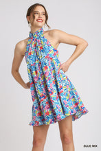 Load image into Gallery viewer, Floral Halter Tie Back Dress-Blue Mix