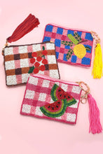 Load image into Gallery viewer, CHECKER FRUIT SEED BEAD COIN TASSEL PURSE