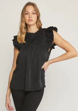 Load image into Gallery viewer, Black Ruffle Sleeve Pleated Top - TwoTwentyTwo Market
