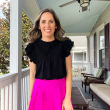 Load image into Gallery viewer, Black Ruffle Sleeve Pleated Top - TwoTwentyTwo Market