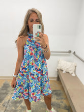 Load image into Gallery viewer, Floral Halter Tie Back Dress-Blue Mix
