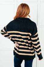 Load image into Gallery viewer, Well Situated Striped Quarter Zip Sweater in Black and Tan
