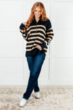 Load image into Gallery viewer, Well Situated Striped Quarter Zip Sweater in Black and Tan
