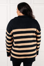 Load image into Gallery viewer, Well Situated Striped Quarter Zip Sweater in Black and Tan
