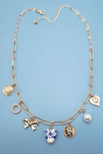 Load image into Gallery viewer, CERAMIC PORCELAIN BOW HEART CHARM LINK NECKLACE
