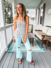 Load image into Gallery viewer, Aqua Dye Wash High Rise Crop Flare Jeans