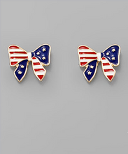 Load image into Gallery viewer, Preppy US Flag Ribbon Earrings - TwoTwentyTwo Market