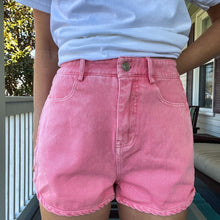 Load image into Gallery viewer, Tulip Hem Denim Shorts- Coral - TwoTwentyTwo Market
